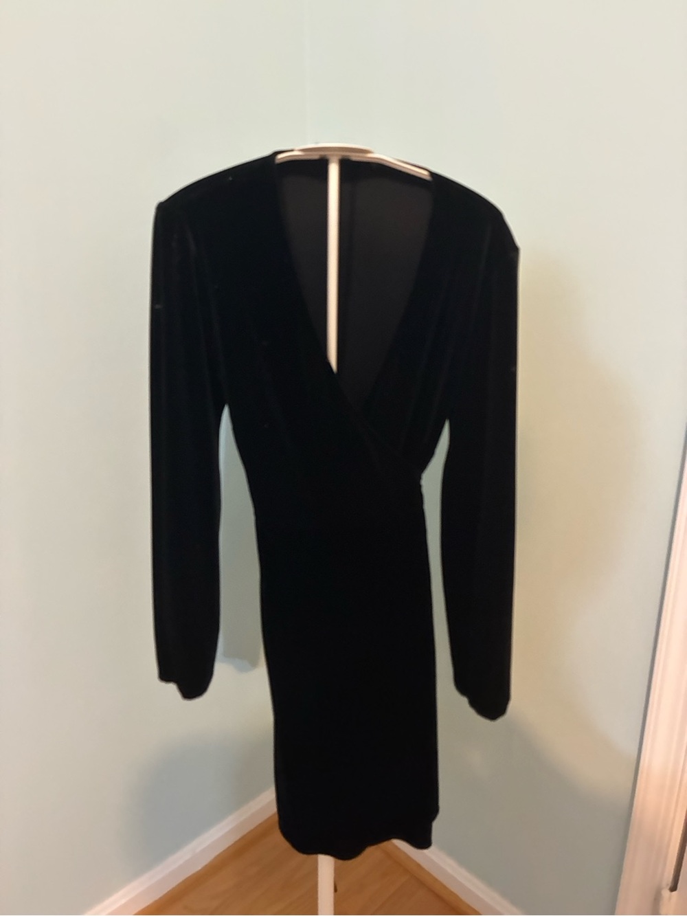 Zara Black Velvet Long-Sleeve Wrap Dress